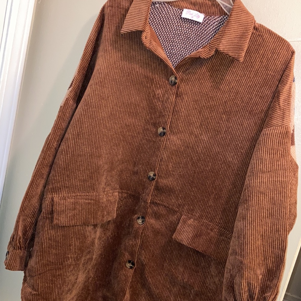 Pink Lily Rust Colored Shacket With Aztec Print S… - image 3